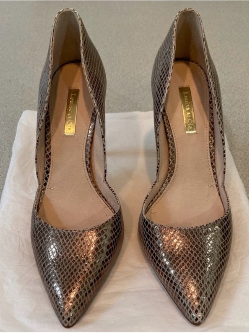 Louise et Cie Metallic Bronze Snakeskin Pointed-Toe Pumps